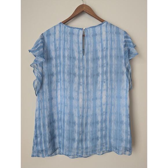 Vince Camuto Blouse Womens Medium Blue Ruffle Sheer Breezy Airy Office Feminine - Picture 5 of 9
